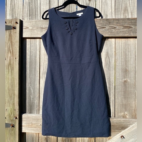 Garnet Hill Navy Sleeveless Dress With Embellished Neckline - Picture 1 of 8
